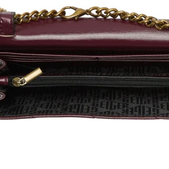 KURT GEIGER Soho Leather Chain Crossbody Wallet In Medium Red - Picture 5 of 5